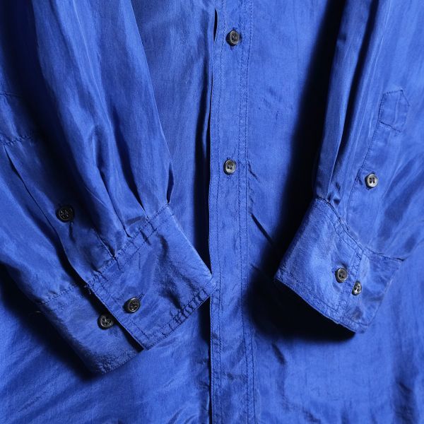 90's ロバートストック 100% シルク シャツ 長袖 (XL) 青系 無地 ボックスシャツ SILK 90年代 旧タグ オールド ROBERT STOCK Y2K_画像5