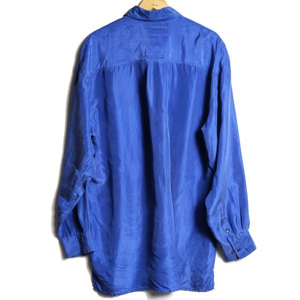 90's ロバートストック 100% シルク シャツ 長袖 (XL) 青系 無地 ボックスシャツ SILK 90年代 旧タグ オールド ROBERT STOCK Y2K_画像2