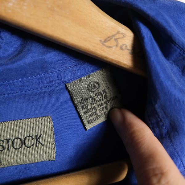 90's ロバートストック 100% シルク シャツ 長袖 (XL) 青系 無地 ボックスシャツ SILK 90年代 旧タグ オールド ROBERT STOCK Y2K_画像9