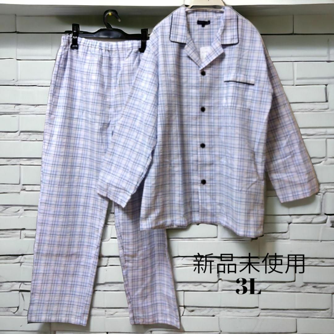 【新品 匿名配送】 3L 綿混 メンズ パジャマ ルームウェア シャツ パンツ 上下セット 大きいサイズ_画像2