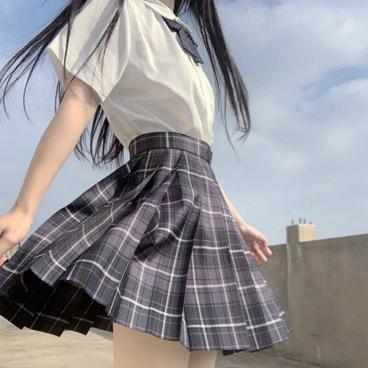 【制服XL】 高校 スカートリボン付き チェック柄 コスプレ 高校制服2点セット