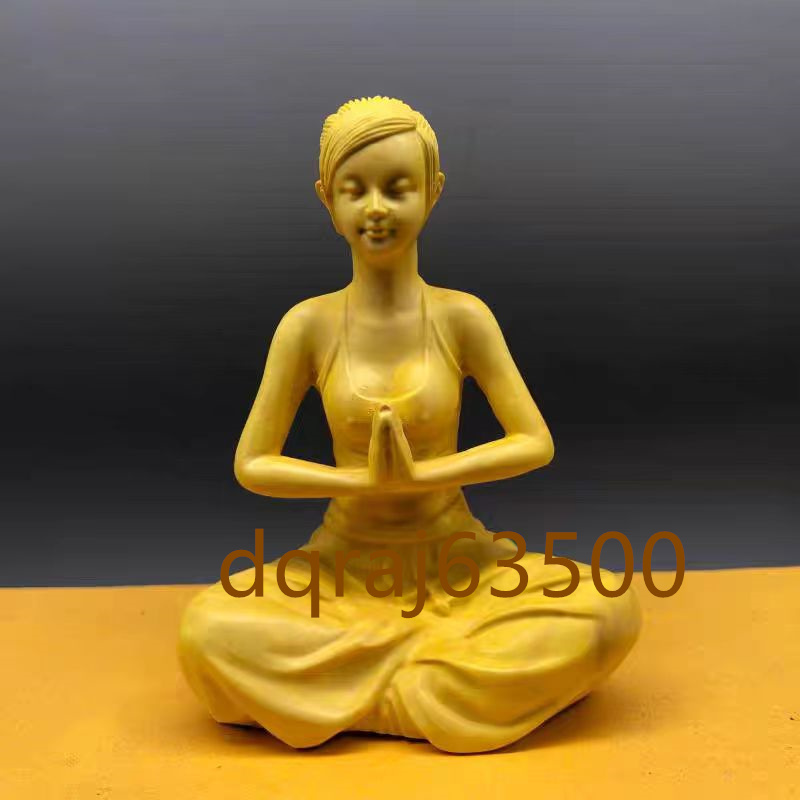 ヨガ美女 女神　木彫り 置物 工芸品 木製 彫刻 3点_画像3