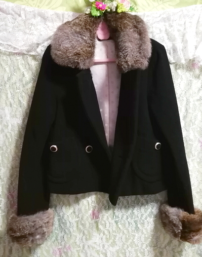 黒ブラックブラウンラビットファーショートコート羽織外套 Black brown rabbit fur short coat outerwear