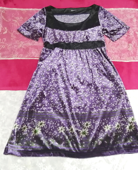  purple purple velour floral print short sleeves tunic One-piece Purple velour floral short sleeve tunic onepiece