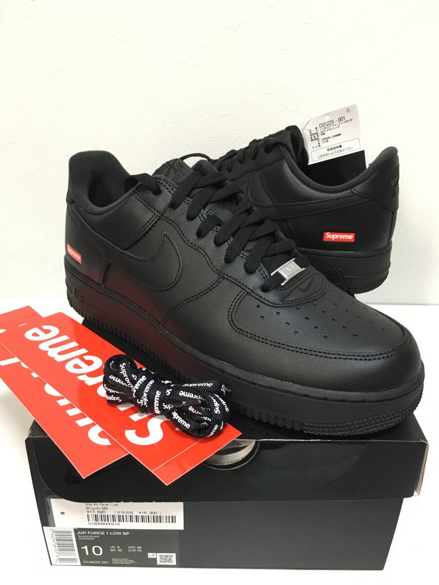 新品国内 28cm US10 ナイキ シュプリーム エアフォース 1 Supreme Nike Air Force 1 Low BLACK ブラック 24SS ステッカー付属の画像1