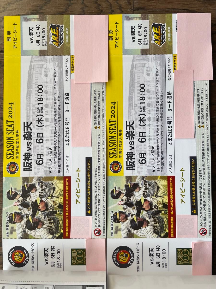 6月5日(水)阪神甲子園 阪神vs楽天戦 チケット 2枚セット (JERA 6月5日(水)阪神甲子園 阪神vs楽天戦 チケット 2枚セット (JERA