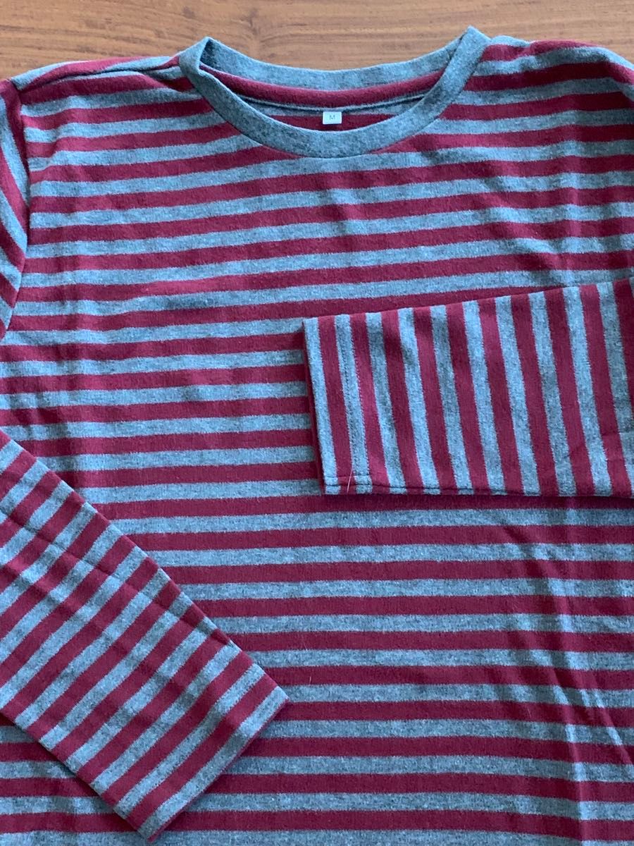 未使用長袖tシャツ  ボーダー　グレー赤　Mサイズ