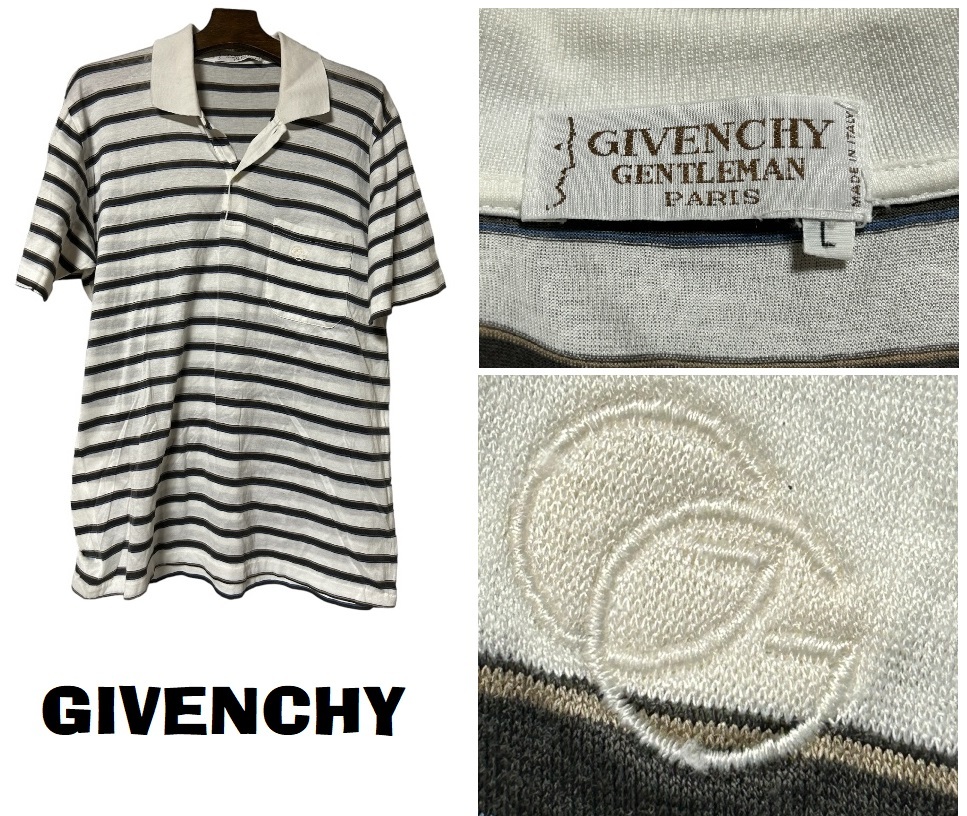 希少イタリア製80年代ユーロ・ビンテージ★ジバンシィGIVENCHY★GG刺繍入り半袖ポロシャツ★Lの画像1