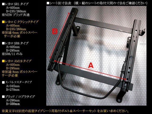 レカロ 底留め用シートレール トヨタ ハイラックスサーフ N130系 AM19タイプ 運転席側の画像2