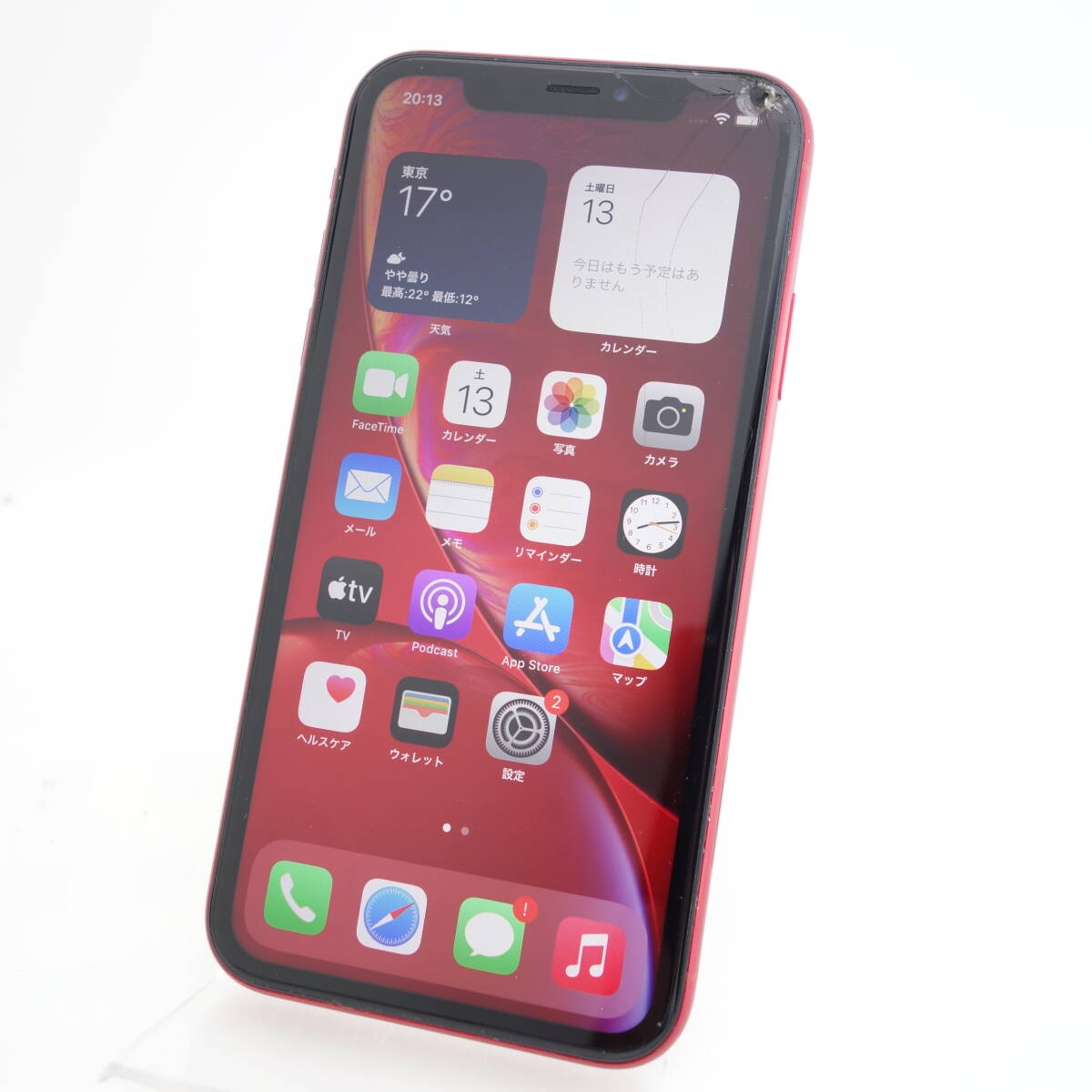 【ジャンク】iPhoneXR 64GB レッド au版SIMロック解除品 両面割れ 部品取り用の画像1