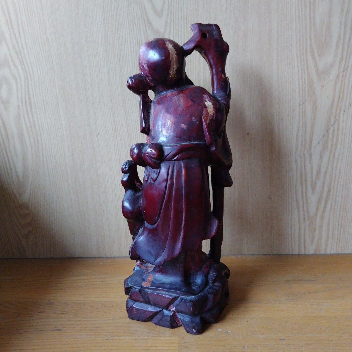 鶴と寿老人 木彫り 仏像 置物 木彫