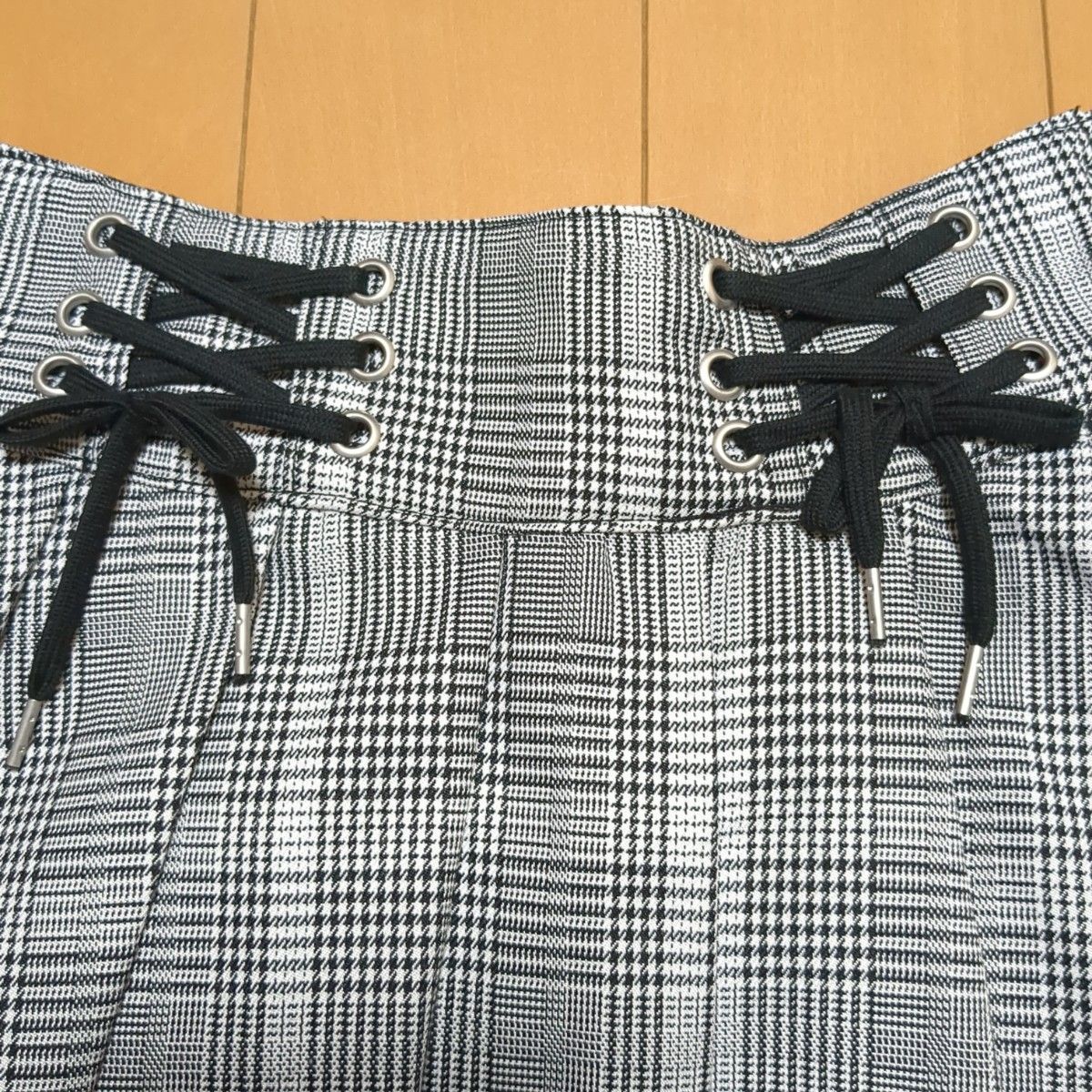 ピンクラテ 黒×白 ビスチェ ドット ブラウス チェック スカート S 160