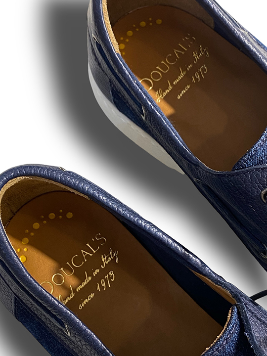 定価7.3万 デュカルス DOUCAL'S 極上の色香と遊びを纏うレザー×デニム地のドレッシーなデッキシューズ 高級靴 イタリア製_画像8