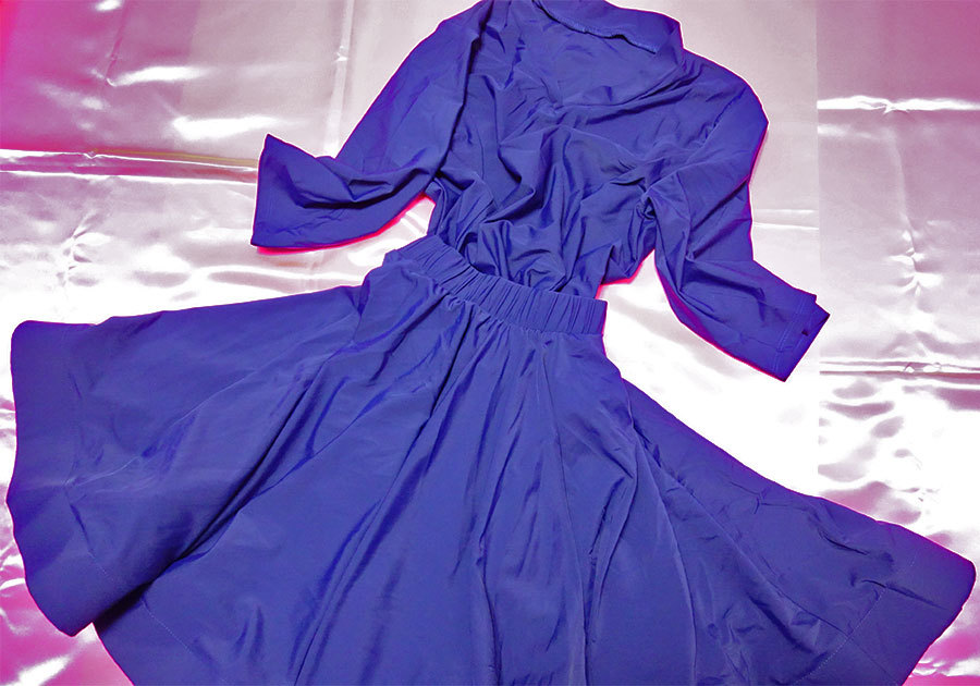 ユニフォーム レオタード スカート セット 光沢 つるつる ナイロン 濃紺 大きいサイズ_画像5