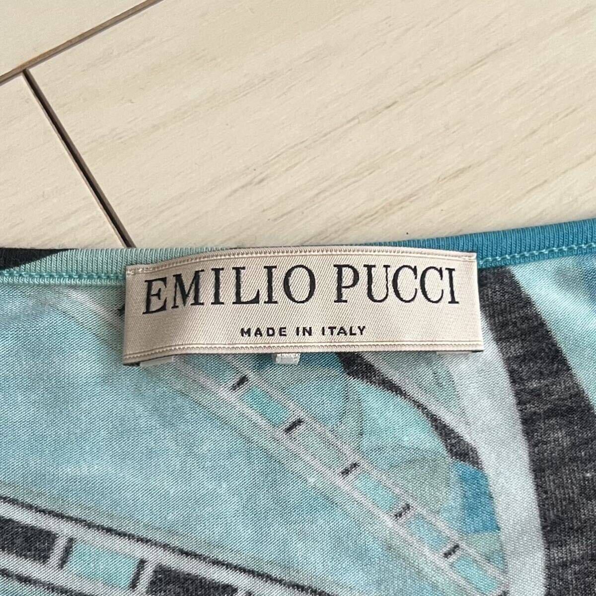 良品 Emilio Pucci エミリオプッチ プッチ柄 総柄 半袖 カットソー 40 ブルー系 イタリア製 レーヨン Tシャツ トップス _画像4