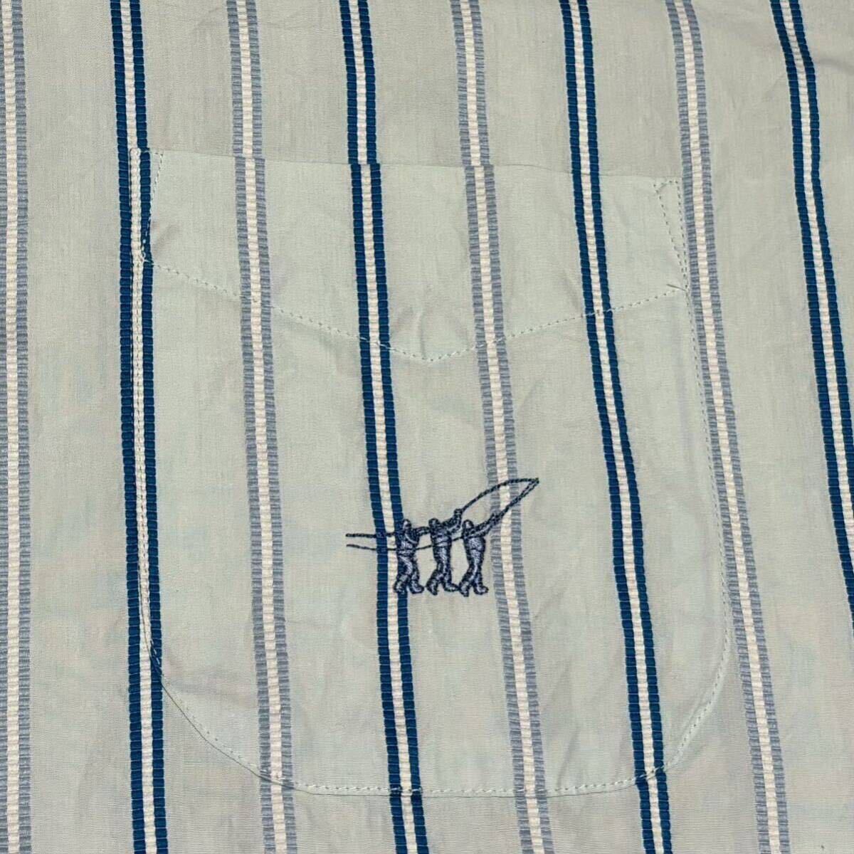 美品 Henry Cotton's ヘンリーコットンズ ロゴワンポイント 半袖 ストライプ シャツ 39 ブルー系 コットン 刺繍 6672728-34 メンズ_画像3