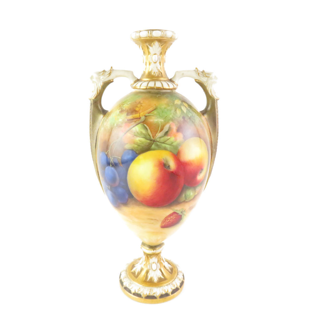 ROYAL WORCESTER ロイヤルウースター ペインテッド フルーツ 花瓶 1点 壺 金彩 フラワーベース アンティーク 希少 SU5675Tの画像1