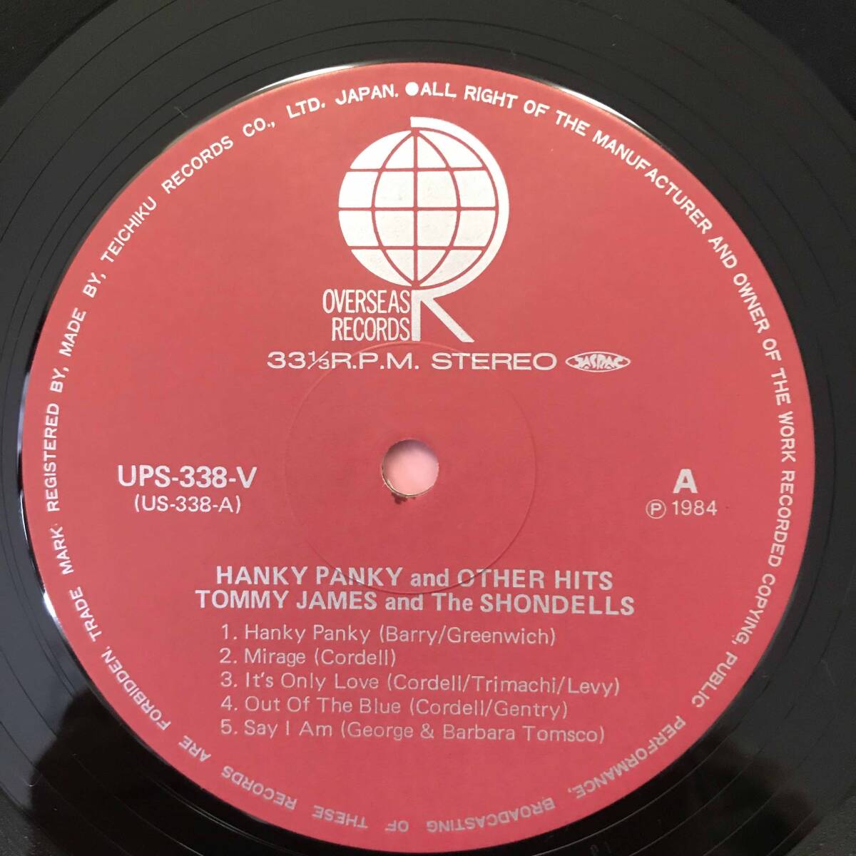 LP レコード TOMMY JAMES & THE SHONDELLS／HANKY PANKY and OTHER HITS 国内盤 60s ガレージ フラットロック ソフトロック_画像4
