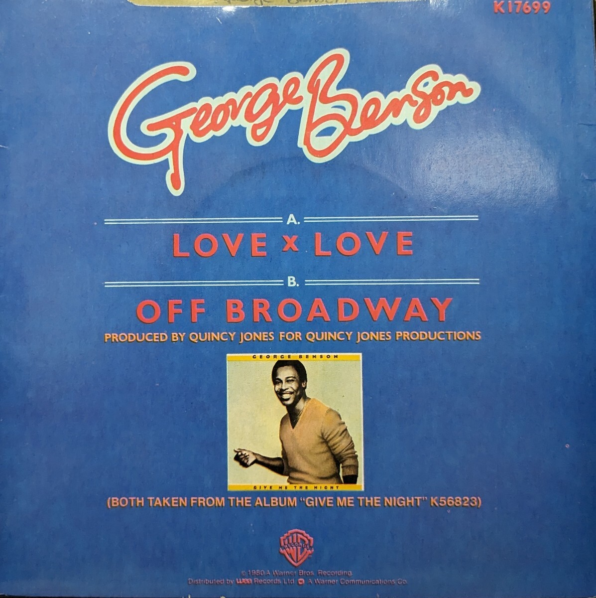☆GEORGE BENSON/LOVE x LOVE1980'UK WARNER BROS7INCH_画像2