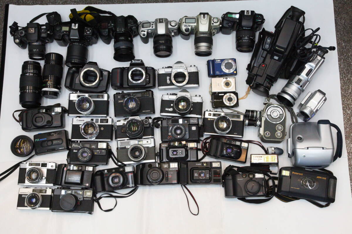 フィルムカメラ レンズ デジカメ ムービー まとめ 42点 27kg ジャンク 動作未確認 Canon/Nikon/MINOLTA/YASHIKA/KONICA/FUJICA/OLYMPUSの画像1
