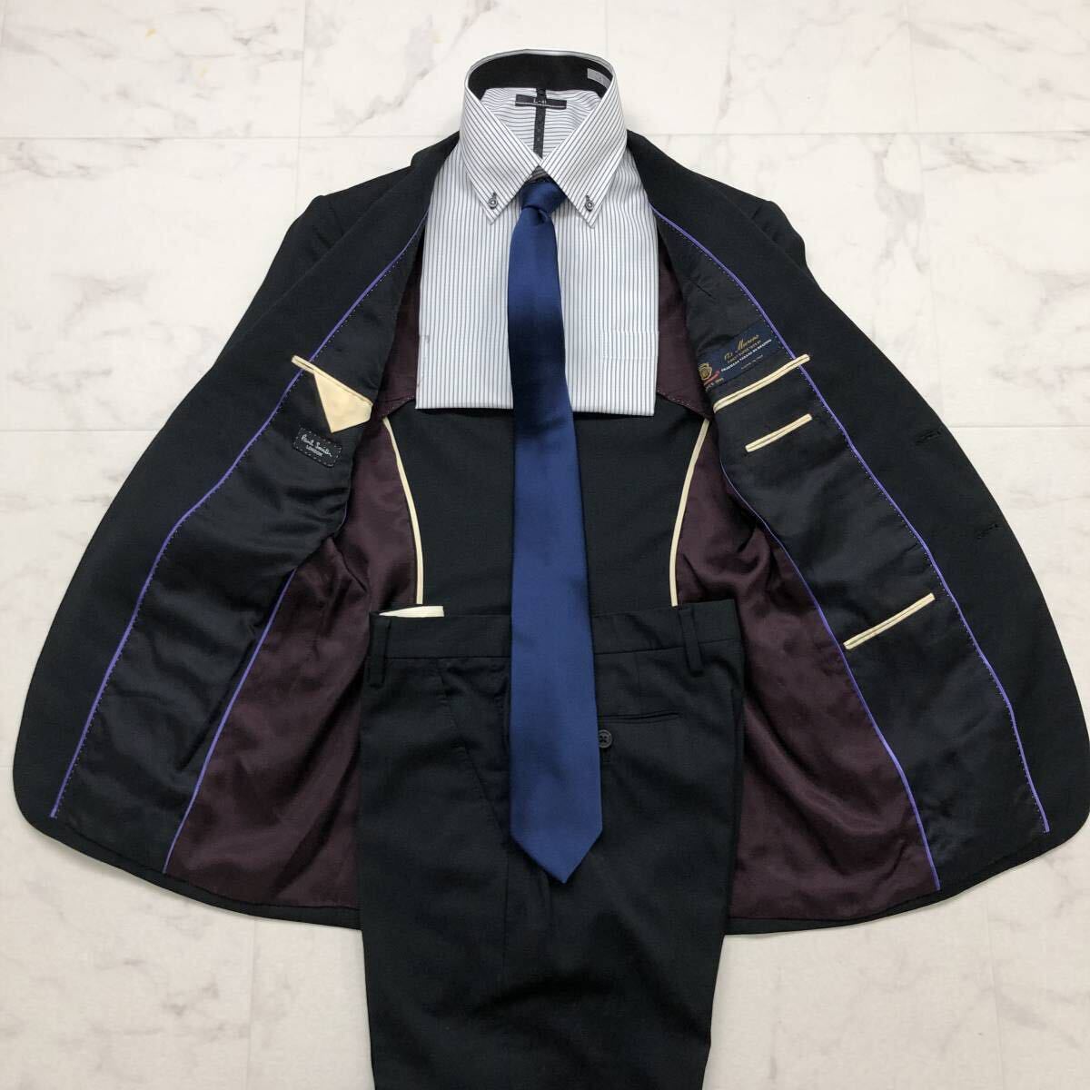 ポールスミスロンドン×デルフィノ社【Paul Smith LONDON × DELFINO】シングルスーツ メンズ M 2釦 背抜き 黒無地 ブラック_画像3