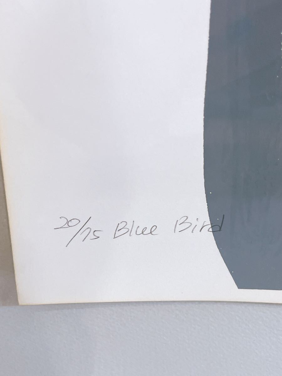 【希少 真作保証】木村桂子 Blue Bird 直筆サイン入り シルクスクリーン 20/75の画像3