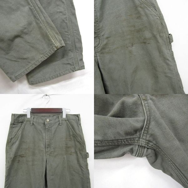 ★carhartt★ サイズ W34 L32 ダック地 ワーク ペインター パンツ ネルライナー オリーブ グリーン カーハート 古着 ビンテージ 4A2708_画像4