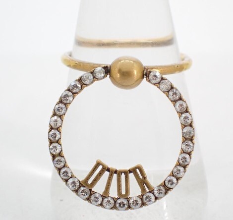 Christian Dior ディオール リング 指輪 アクセサリー ジュエリー 小物 ロゴ GP ラインストーン ゴールド 12号_画像1