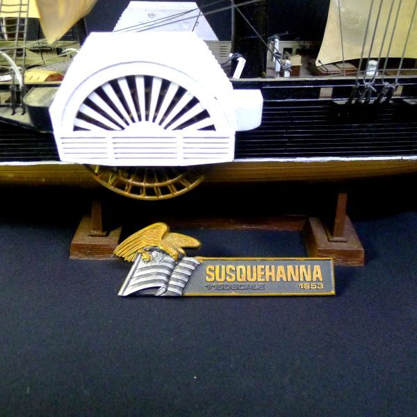 c374 船の模型 SUSQUEHANNA 1853 完成品 木製 サイズ:幅約60cm 高さ約43cm 奥行約18cm/160の画像8