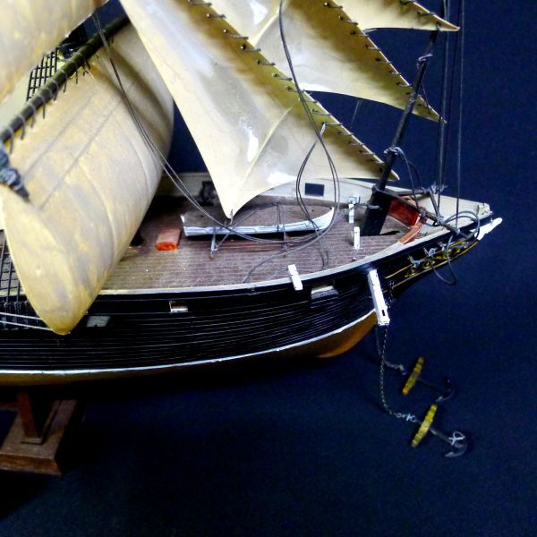 c374 船の模型 SUSQUEHANNA 1853 完成品 木製 サイズ:幅約60cm 高さ約43cm 奥行約18cm/160の画像6