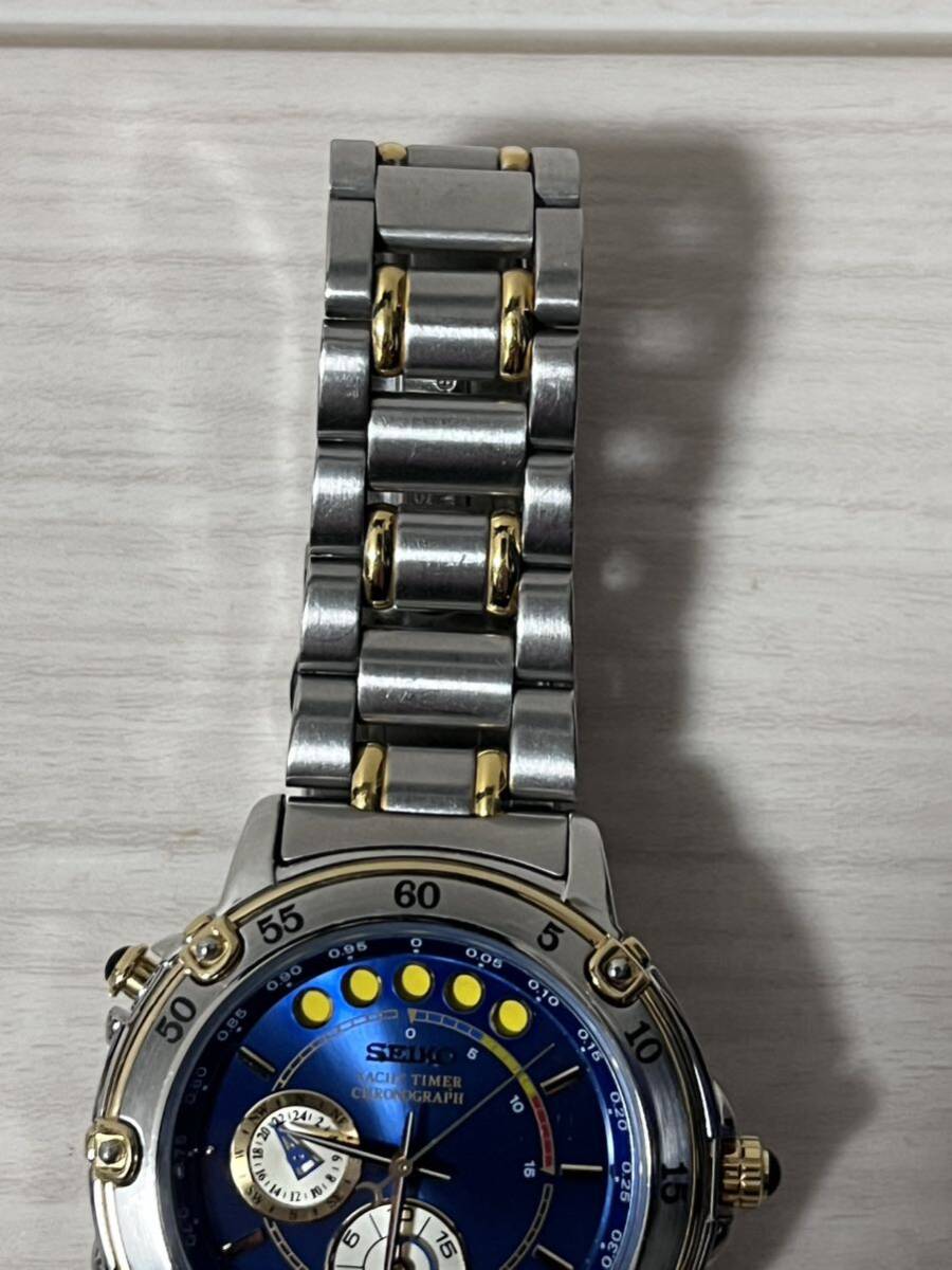 良品 希少 SEIKO セイコー クロノグラフ ヨットタイマー SEIKO YACHT TIMER 6M37-6000動作品 メンズ腕時計 クォーツ ブルー 送料無料の画像4