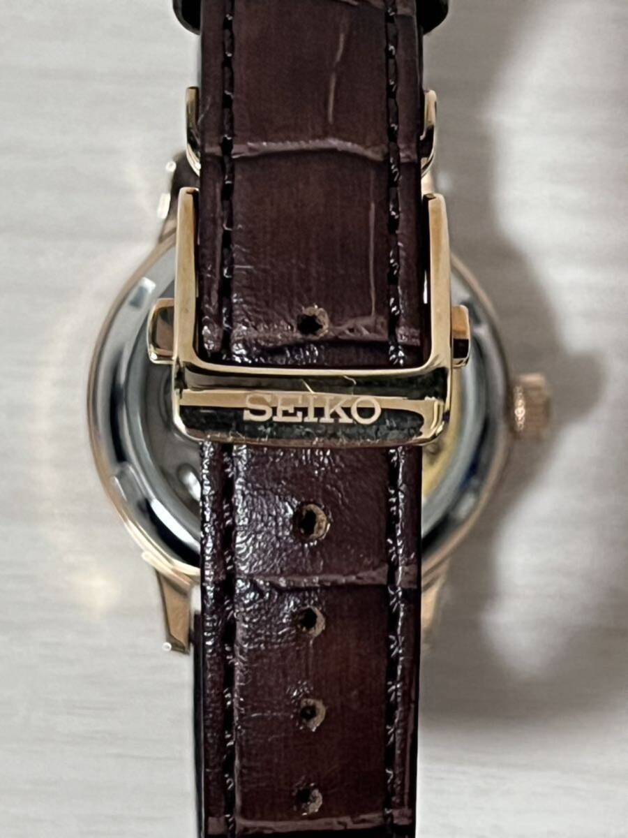 美品 セイコー 自動巻 4R35-02T0 SRRY028 プレサージュ プレザージュ デイト ピンク文字盤 ボーイズ レディースPRESAGE 腕時計 の画像6