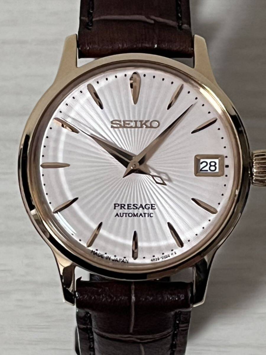 美品 セイコー 自動巻 4R35-02T0 SRRY028 プレサージュ プレザージュ デイト ピンク文字盤 ボーイズ レディースPRESAGE 腕時計 の画像3