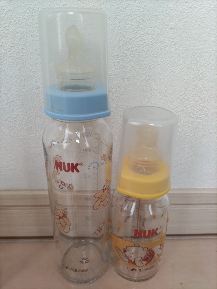 最終値下げ！ 哺乳瓶 NUK ヌーク 240ml 未使用品 120ml 使用品 ２本セット！ ガラス製 ベビー クマ プーさん 赤ちゃん _画像1