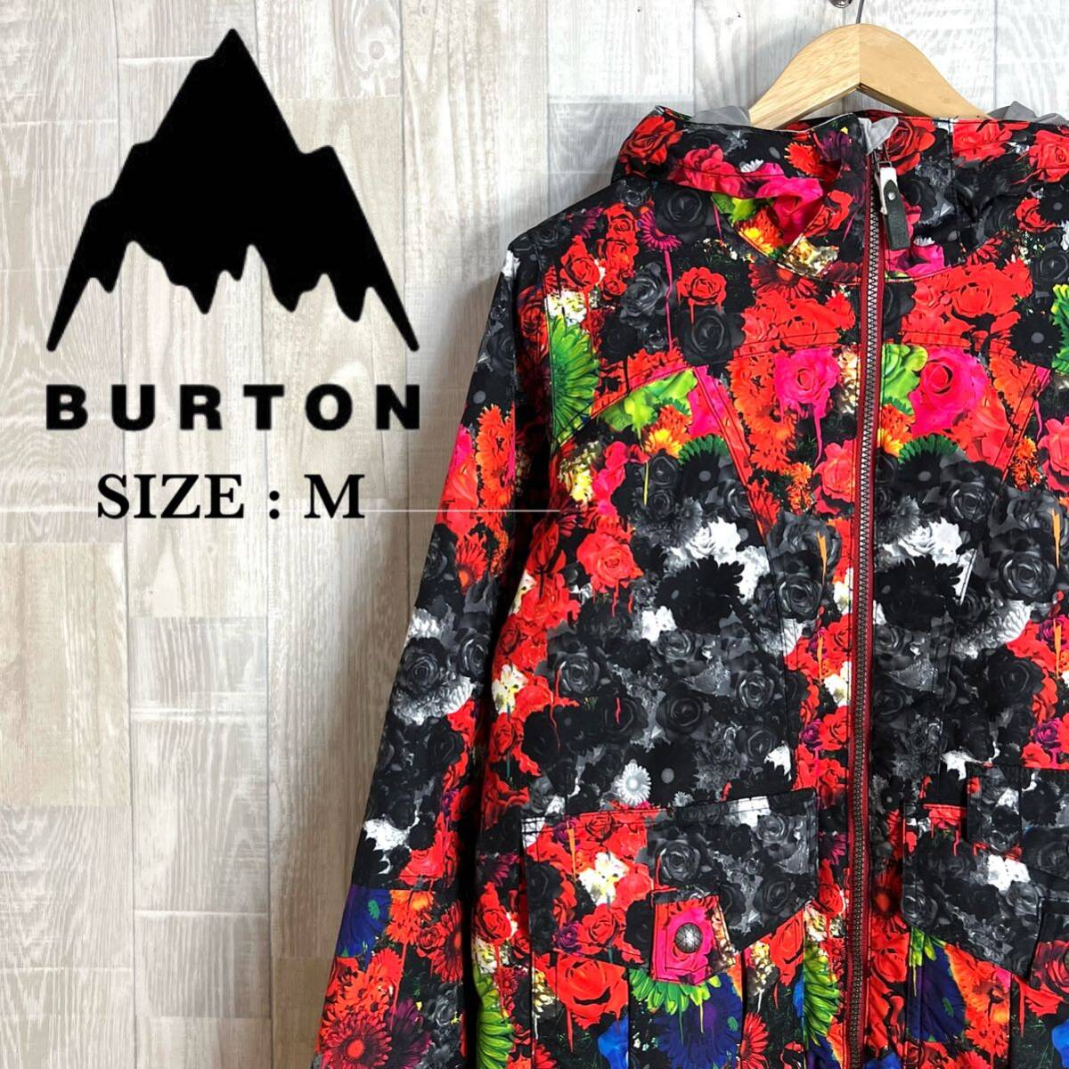 M3638 BURTON バートン スノーウェア Mサイズ 花柄 赤 黒 青 中綿ポリ レディース スキーウェア スノボーウェア 防寒着 上着の画像1