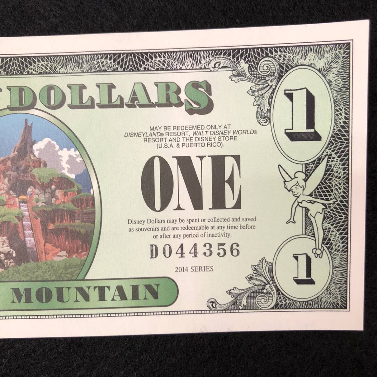 ディズニーダラー スプラッシュマウンテン 1ドル札 紙幣 2014 $1 DISNEY DOLLARS ディズニーワールド SPLASH MOUNTAINの画像3
