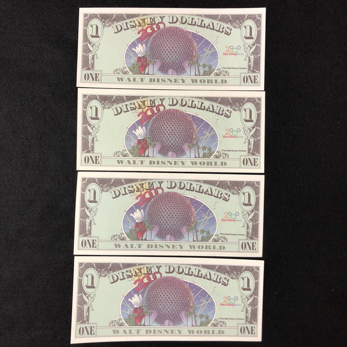  Disney dala- Mickey 1 dollar .4 pieces set 2000 note $1 DISNEY DOLLARS Disney world MICKEY