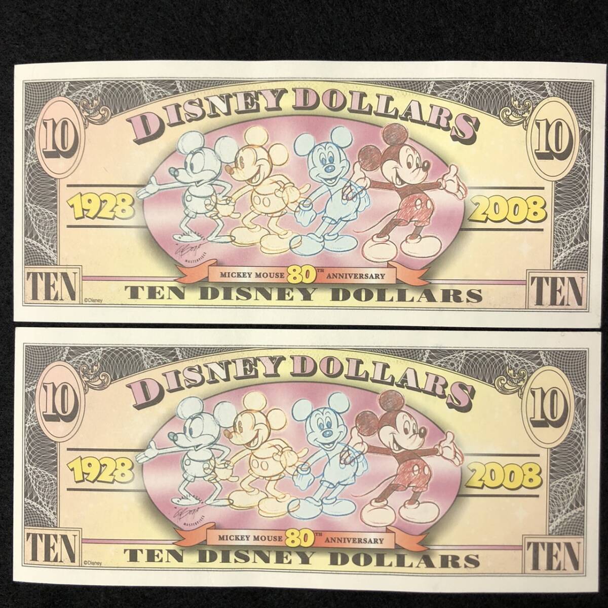 ディズニーダラー 10ドル札 2枚セット $10 紙幣 DISNEY DOLLARS 2008 ディズニーワールド 20ドル分の画像6