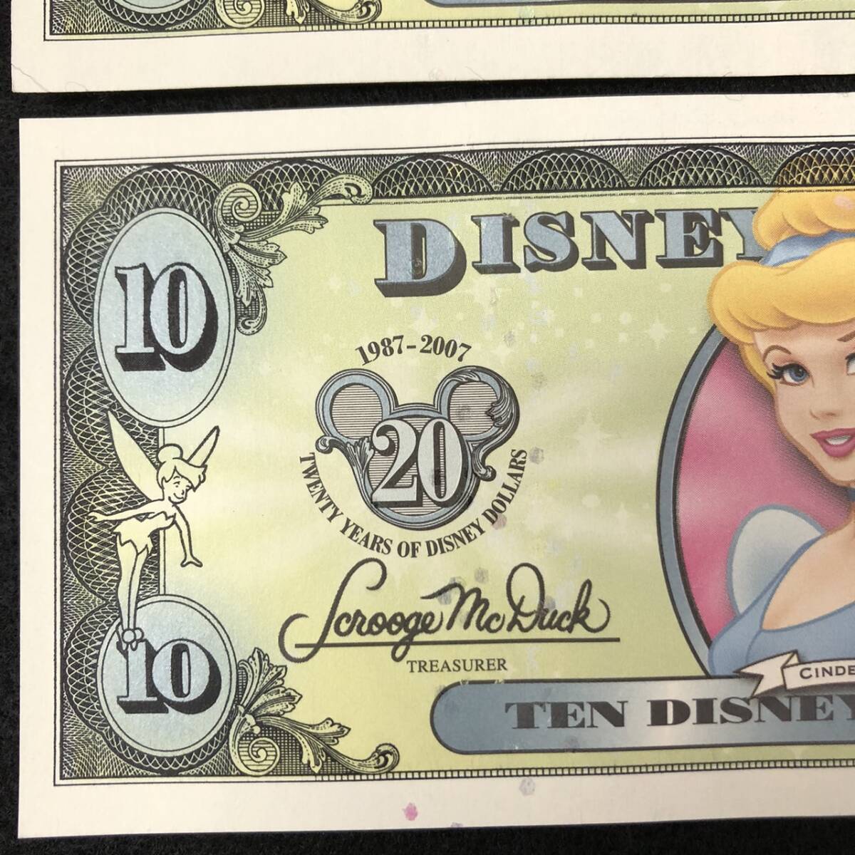 ディズニーダラー 10ドル札 2枚セット $10 紙幣 DISNEY DOLLARS 2007 ディズニーワールド 20ドル分 シンデレラの画像4