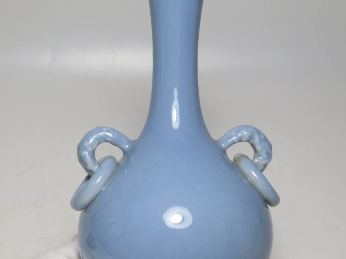 中国美術　大清雍正年製　天青釉双耳瓶　花瓶　青釉　時代物_画像8