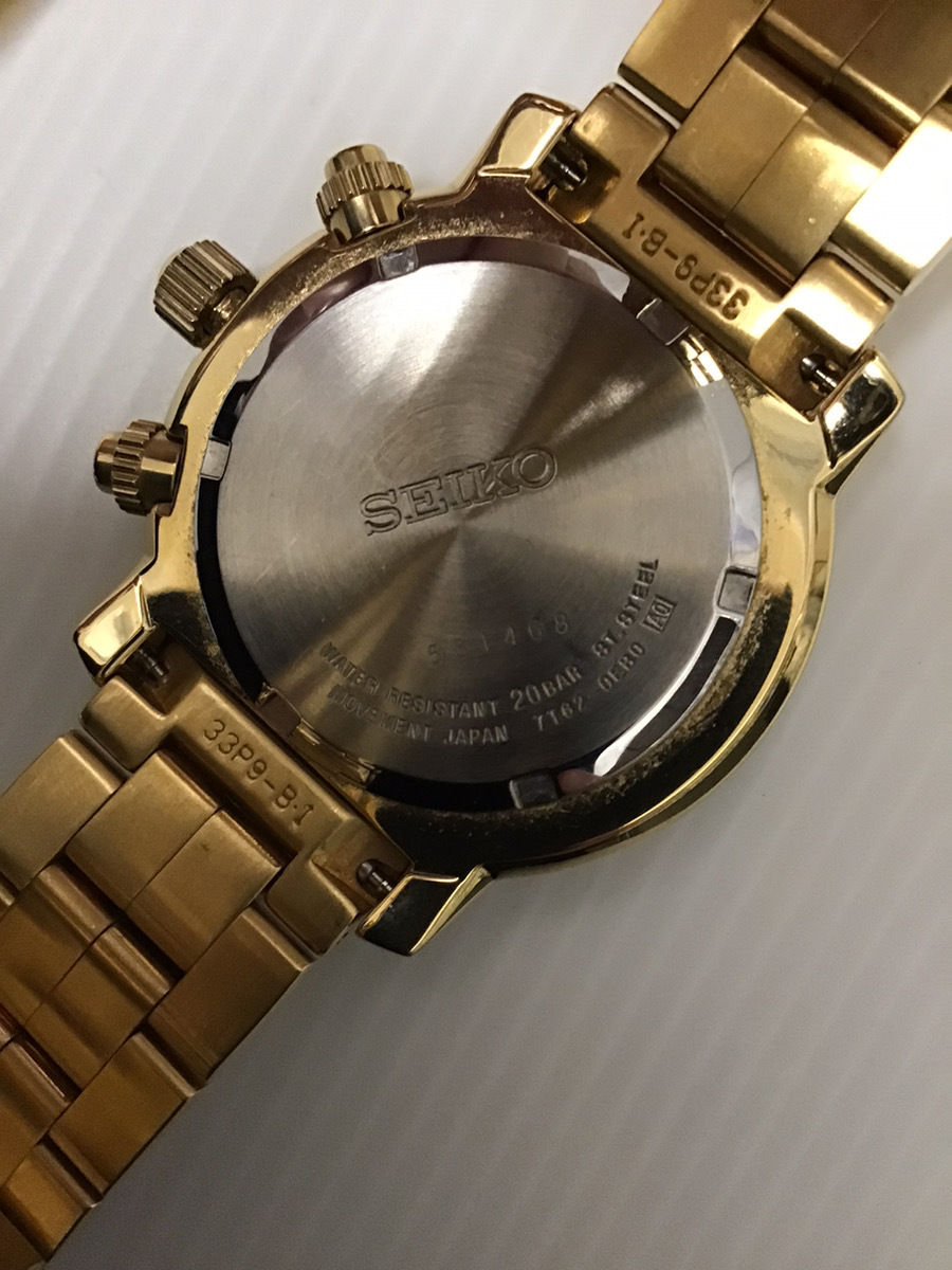 1070 SEIKO セイコー 7T62-0EB0 パイロット クロノグラフ 黒文字盤 ゴールド デイト メンズ クォーツ QUARTZ QZ 腕時計 中古品 現状品_画像6