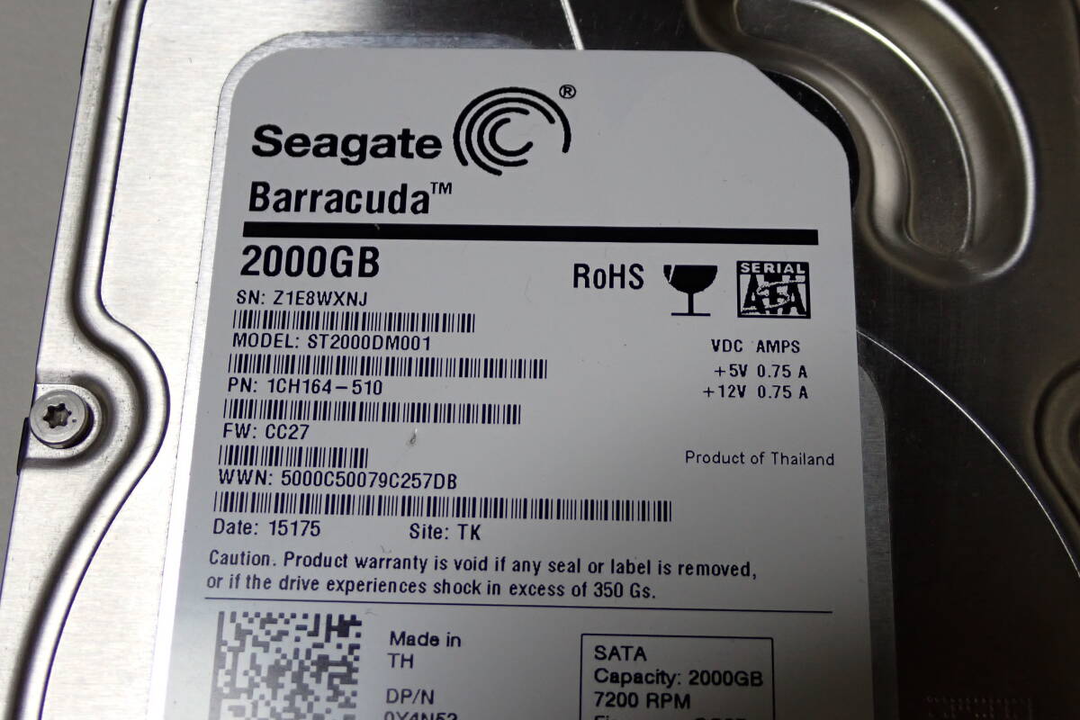 SEAGATE Barracuda ST2000DM001-1CH164 2TB 3.5インチSATA HDD 使用1420回 4381時間 フォーマット確認のみ#BB01158の画像6