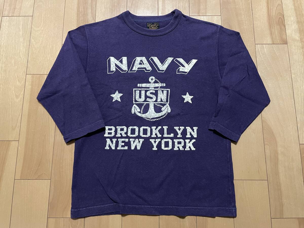 FREEWHEELERS フリーホイーラーズ CREW NECKED Four Fifth SLEEVE SHIRT 七分袖Tシャツ ROYAL PURPLE 36 NAVY BROOKLYN NEW YORKの画像1