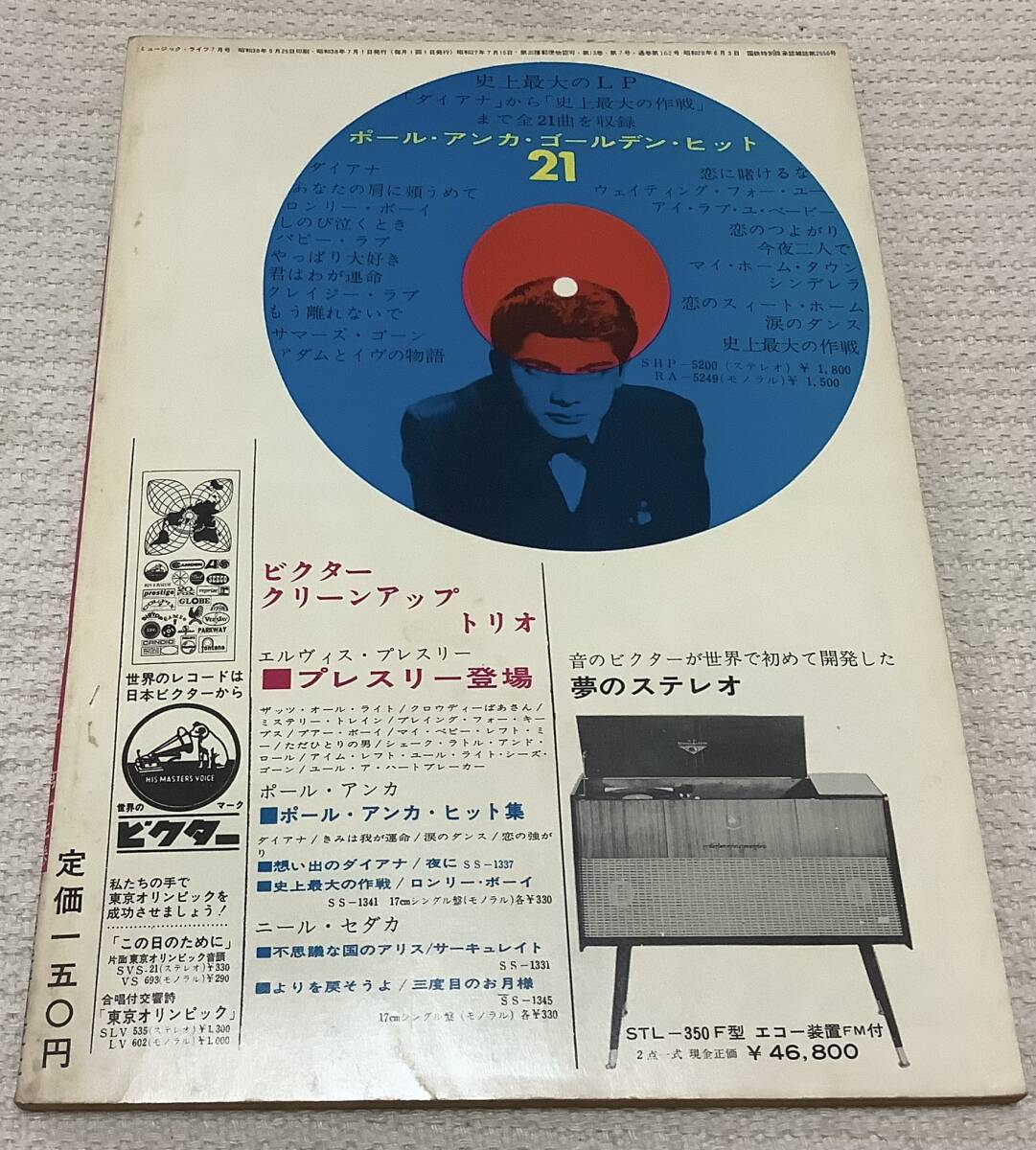 ポピュラー・ミュージックの雑誌　ミュージック・ライフ　1963年7月号　music life 昭和38 古本　雑誌　コニー・フランシス_画像2