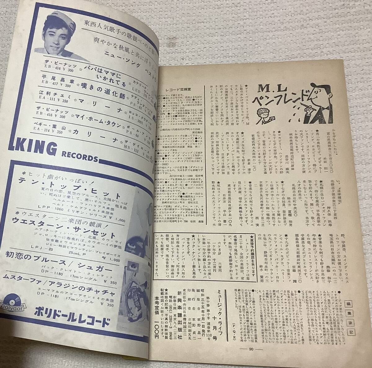 ジャズの月刊誌 ミュージック・ライフ 1960年10月号 music life 昭和35 古本 雑誌 パラダイス・キングの画像4