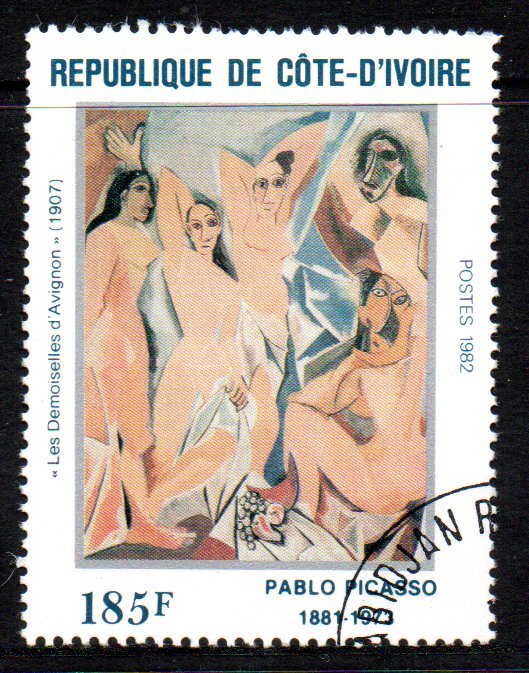  切手 使用済 コートジボワール 1982年 パブロ・ピカソ アビニョンの娘たち_画像1