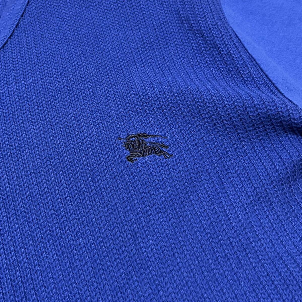 バーバリーブラックレーベル BURBERRY BLACK LABEL Tシャツ 半袖 切替 サーマル ホースロゴ ブルー 青 サイズ4の画像4