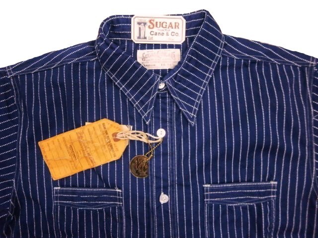 SUGAR CANE FICTION ROMANCE シュガーケーン SC36267A 8.5oz ウォバッシュストライプ・半袖ワークシャツ ネイビーA L 新品_画像2