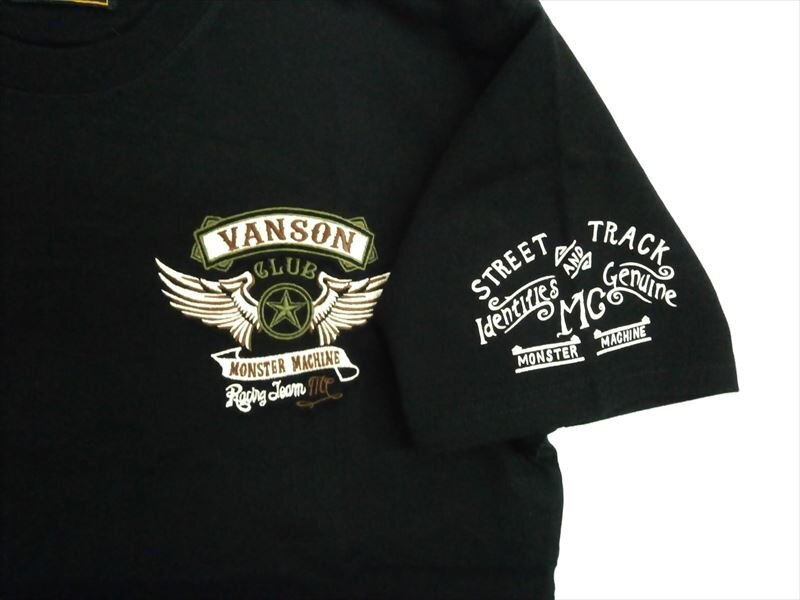 バンソン VANSON NVST-2302 刺繍＆プリント フライング ワンスター 半袖Tシャツ XXL クロ 新品_画像4