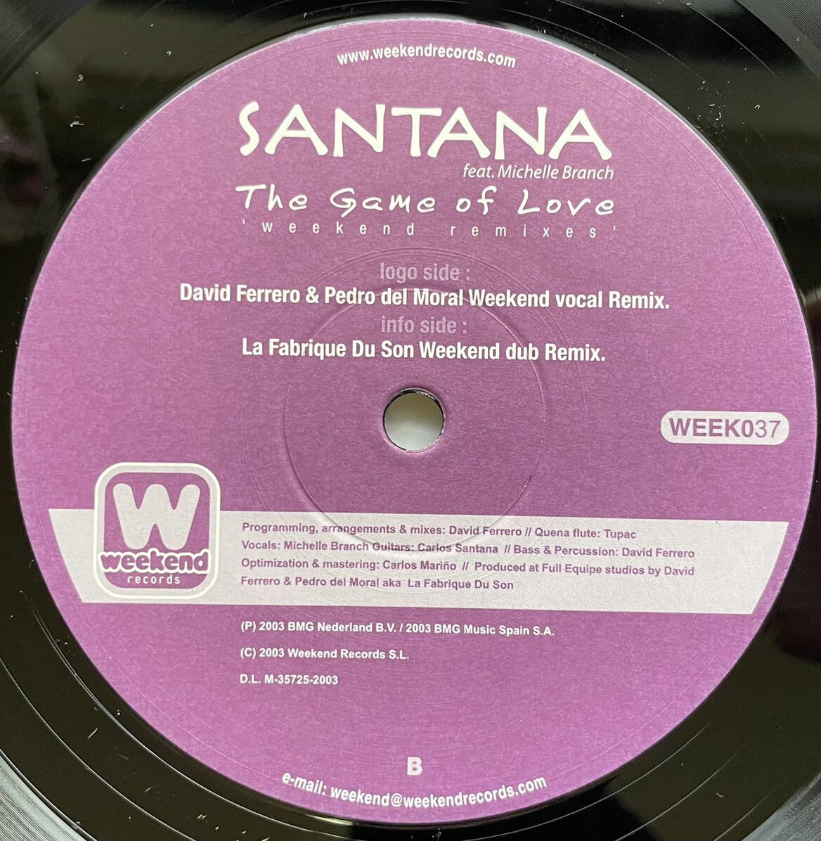 SANTANA feat. ミッシェルブランチThe Game Of Love (Weekend Remixes) 12inch盤その他にもプロモーション盤 人気レコード 多数出品。の画像3